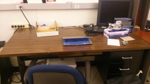 ”my desk at temporary office” I am always in this room but my experiment is done in other rooms.