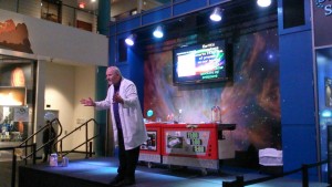 Science show in NASA. His performance was not only fun but also instructive. The children were learning basic principles of mechanics.