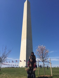 Washington Monument and cherry blossom: It was a pretty day. We enjoyed walking around Washington DC. 